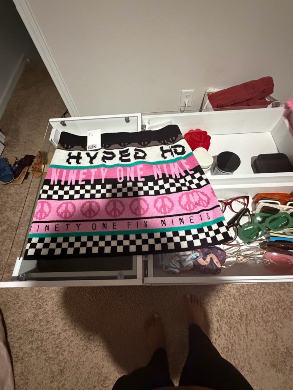 H&M Black Pink Green Graphic Mini Skirt